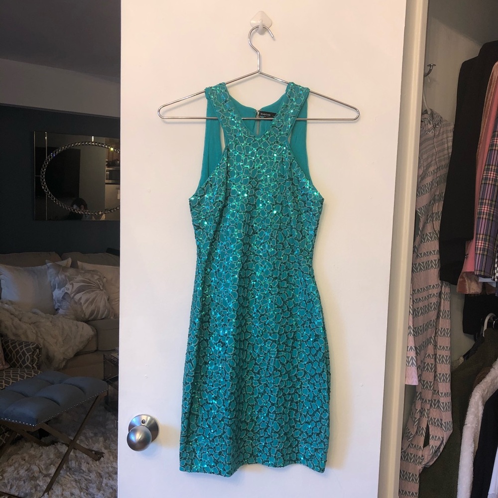 Bebe emerald/turquoise sequin mini dress